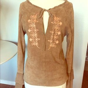 Arden B stretch suede Boho top